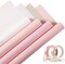 36 Sheets Double Sided Flower Wrapping Paper Floral Bouquet Paper Waterproof Florist Packaging Paper with Satin Ribbon and Gold Border for Graduation Wedding Mothers Day Party(Pink Series)